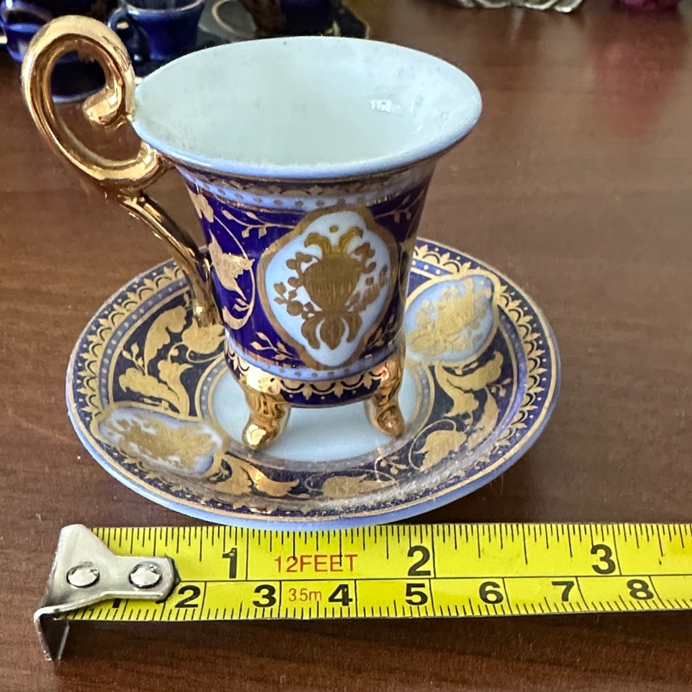 Miniature Vintage Cobalt Elegant Gold and Blue Porcelain Teacup and Saucer Set